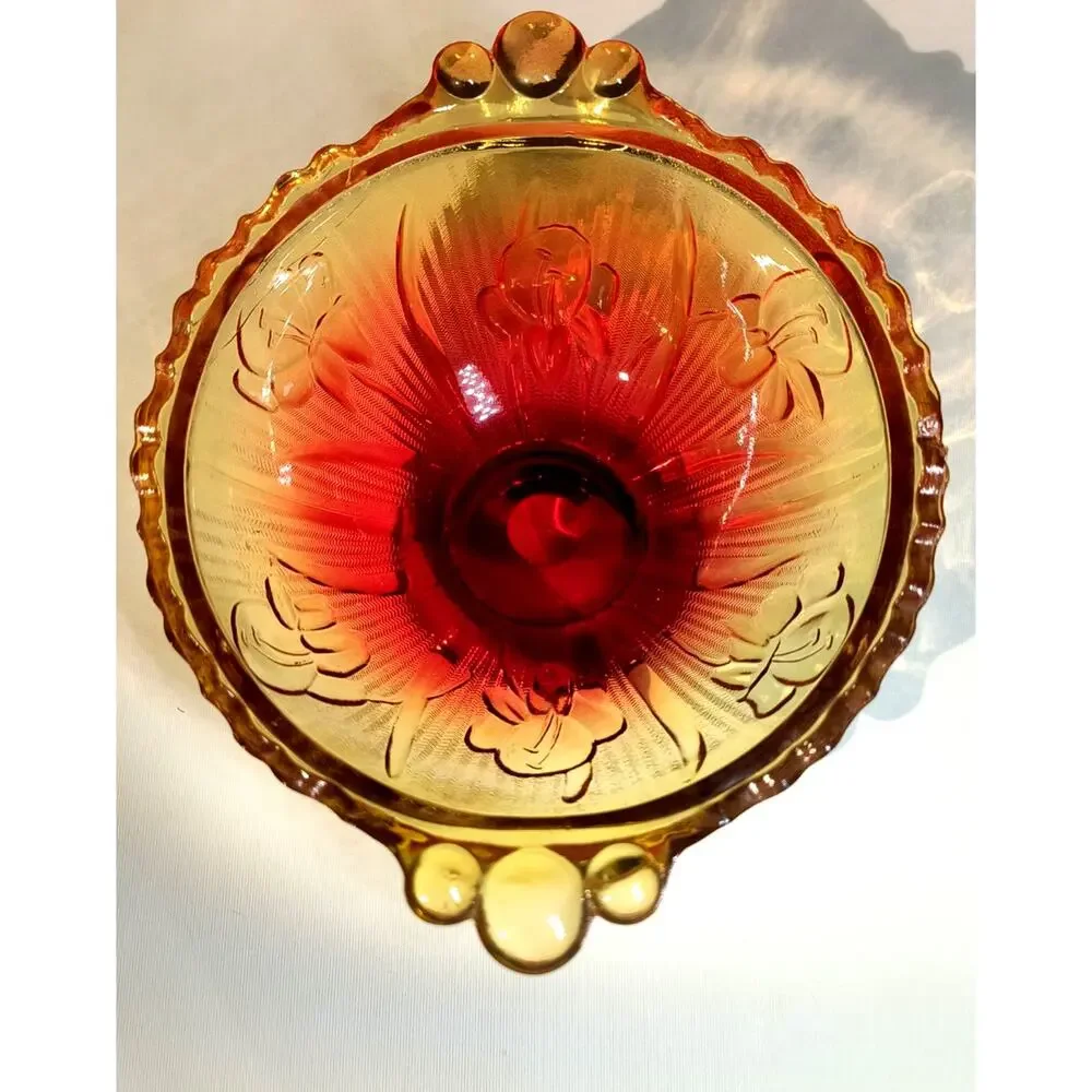 1229. Amberina Jeanette Glass Bowl UV Reactive